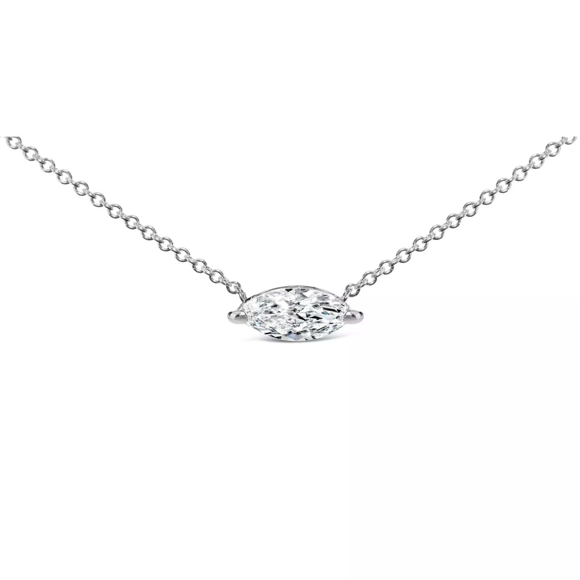 14K White Gold 1/2 Cttw Marquise Lab-Grown Diamond East West Solitaire 18" Pendant Necklace (F-G Color, VS2-SI1 Clarity)