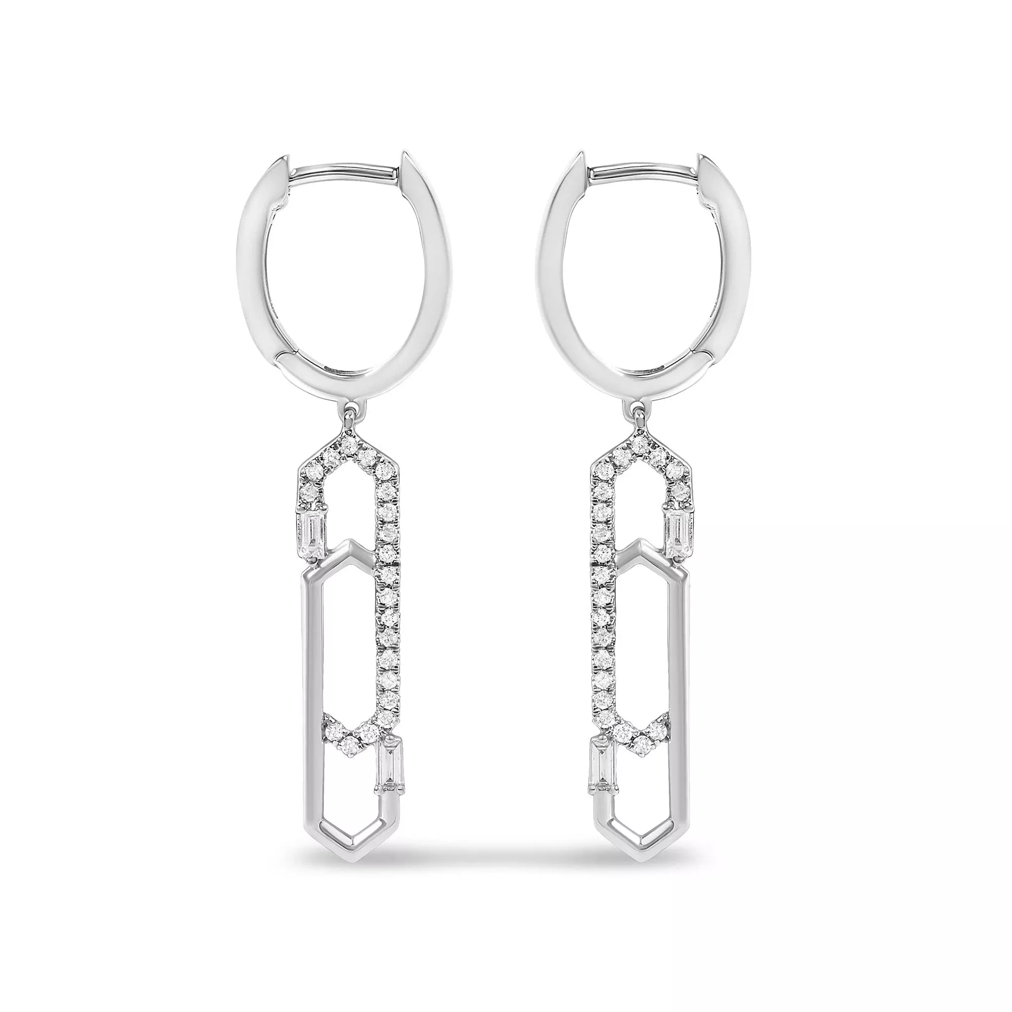 14K White Gold 1/4 Cttw Diamond Interlocking Paperclip Dangle Earrings