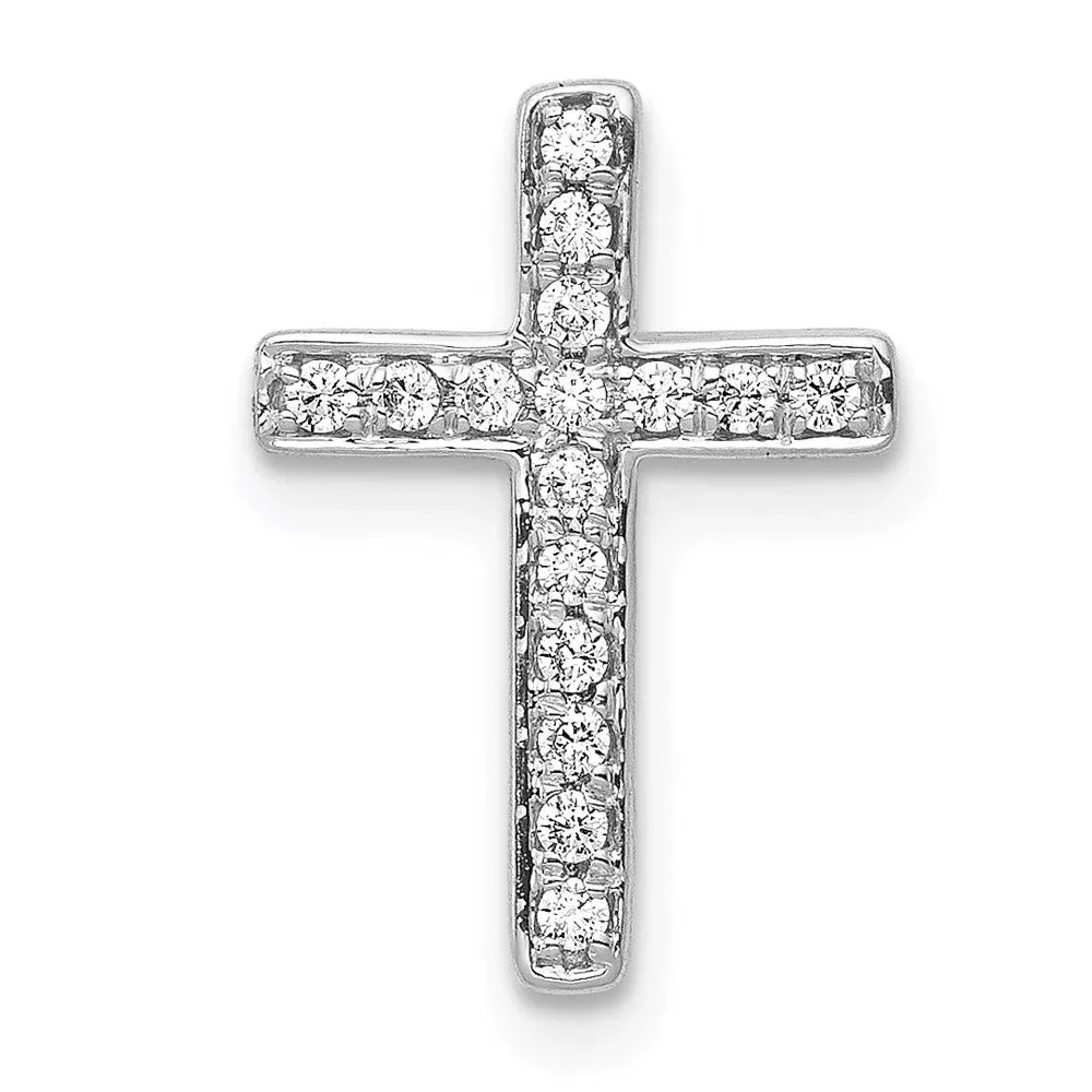 14k White Gold 1 /6ct. Real Diamond Latin Cross Chain Slide