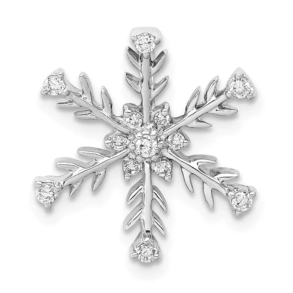 14k White Gold 1 /6ct. Real Diamond Snowflake Chain Slide