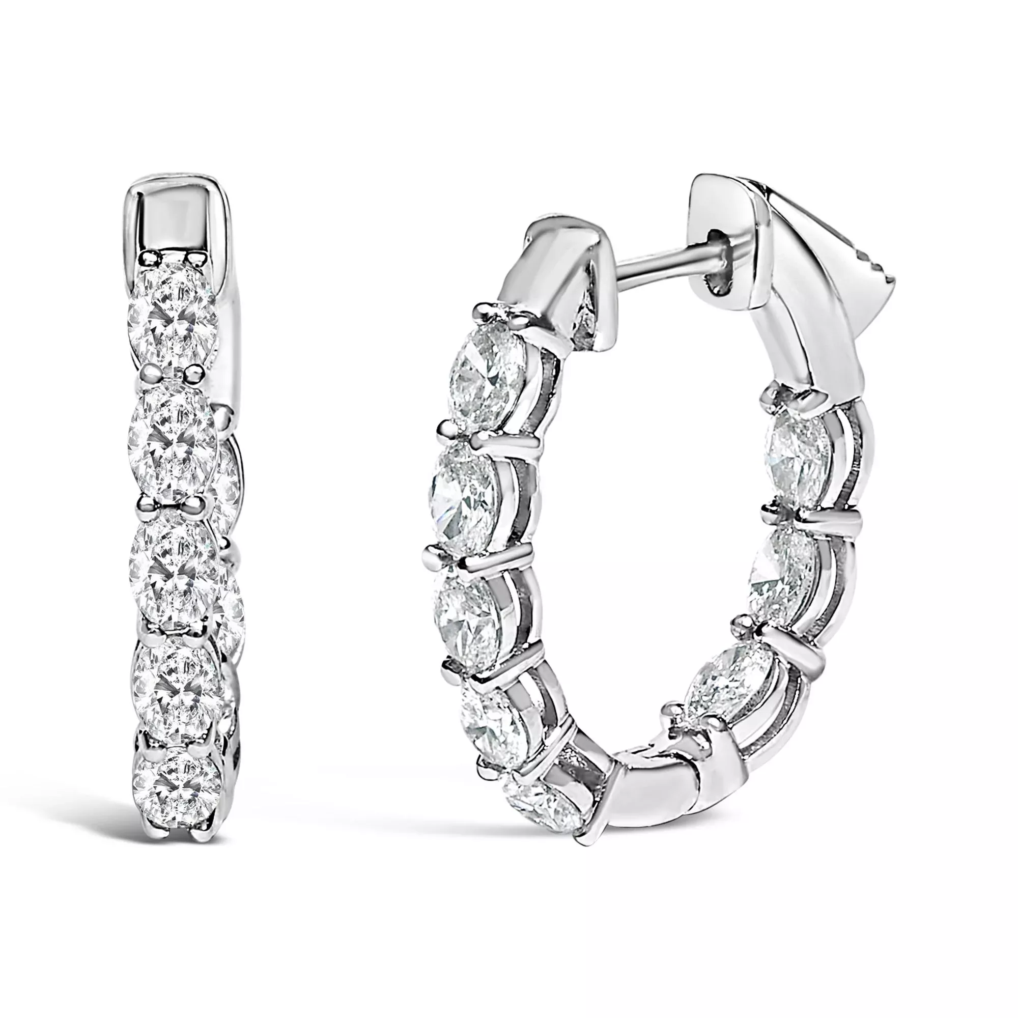 14K White Gold 2 3/4 Cttw Oval Cut Lab Grown Diamond Inside Out Hoop Earrings