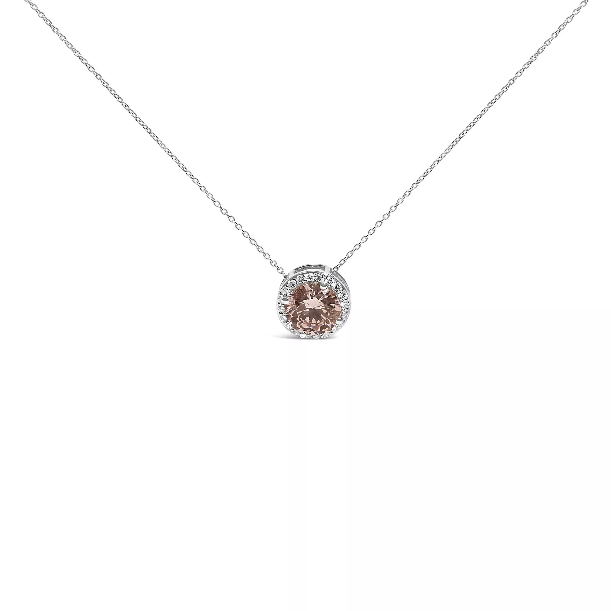 14K White Gold 2 3/8 Cttw Lab Grown Pink Diamond Solitaire with Halo Pendant Necklace - 17" Inches