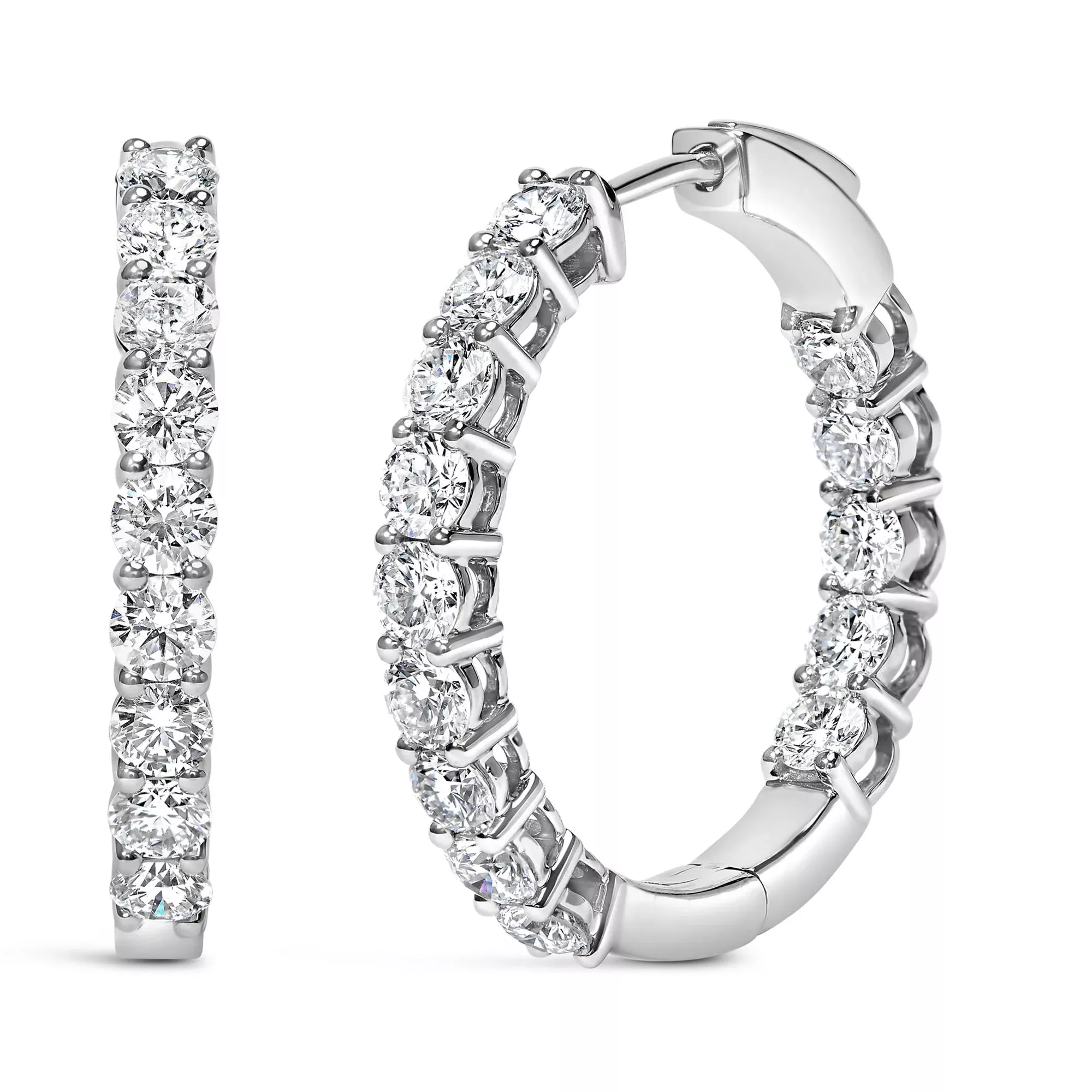 14K White Gold 3.00 Cttw Inside Out Lab Grown Diamond Hoop Earrings