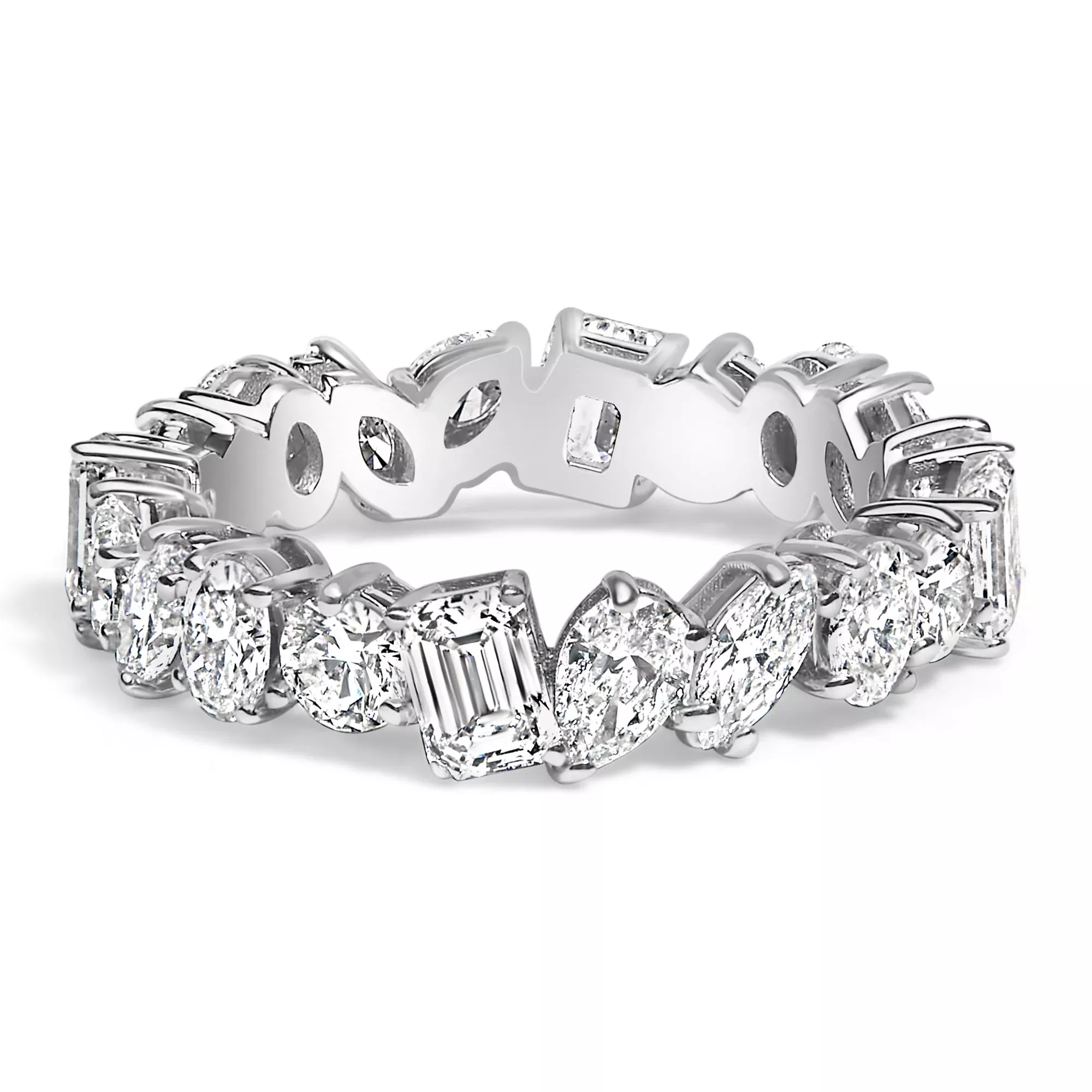 14K White Gold 3 1/3 Cttw Lab Grown Multi Shape Diamond Eternity Band Ring- Size 6