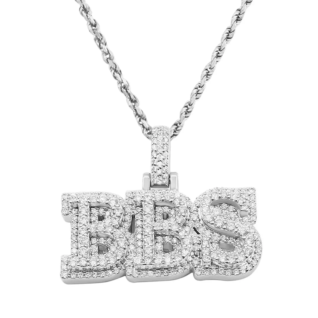 14K White Gold "BBS" 3 Letter Diamond Name Plate 2.77ctw
