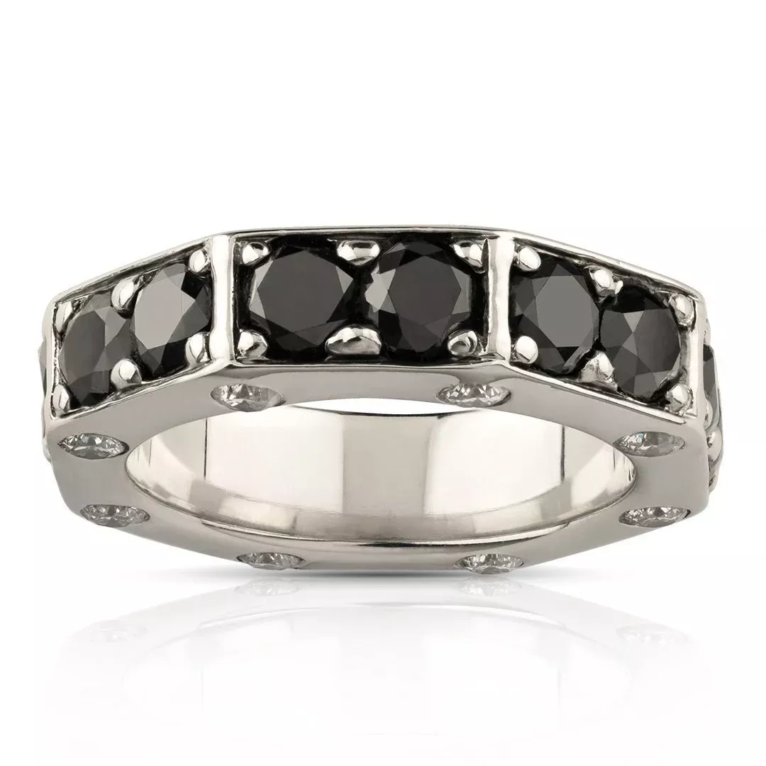 14k White Gold Black Diamond Octagon Ring 6.50 Ctw