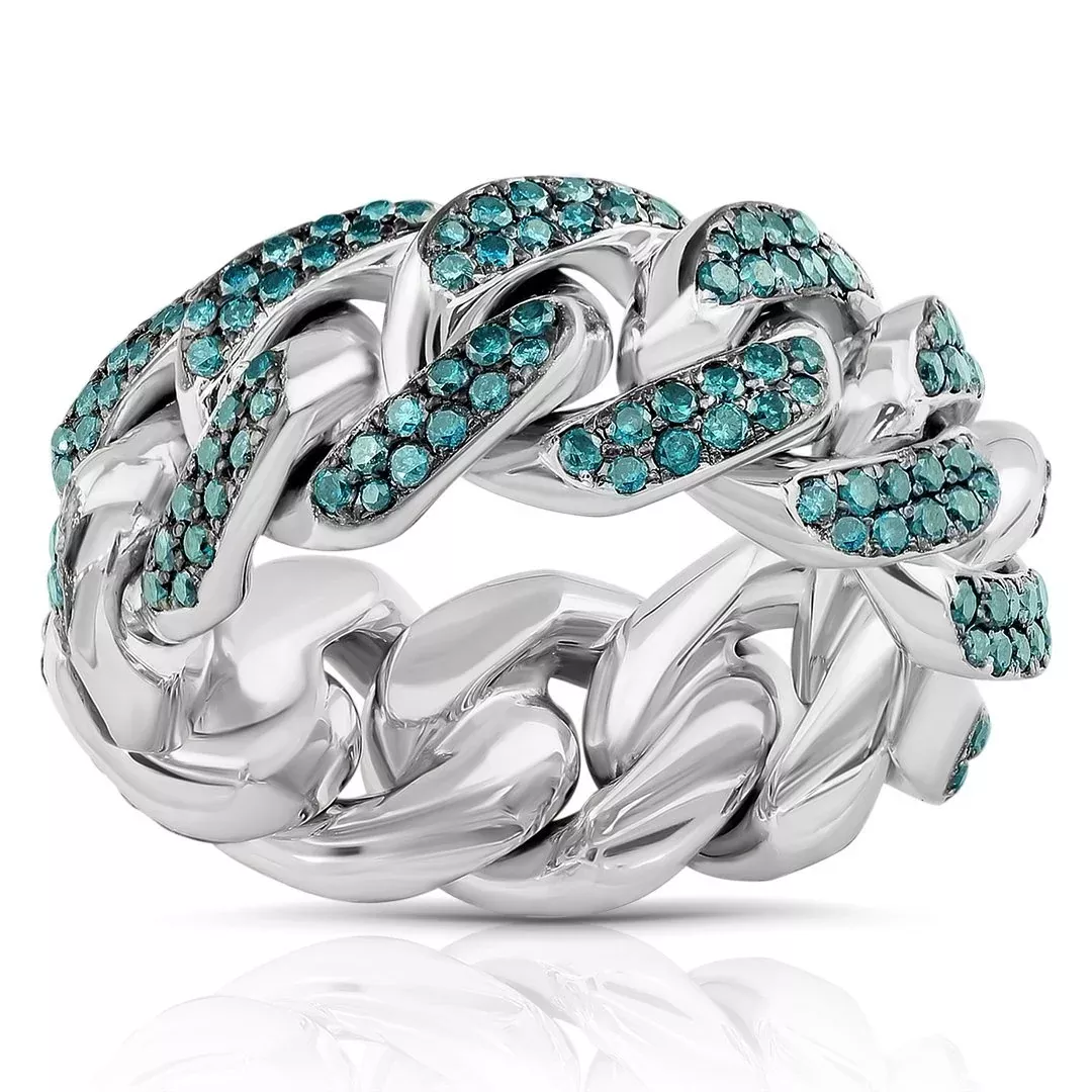 14k White Gold Cuban Link Ring 4.50 Ctw