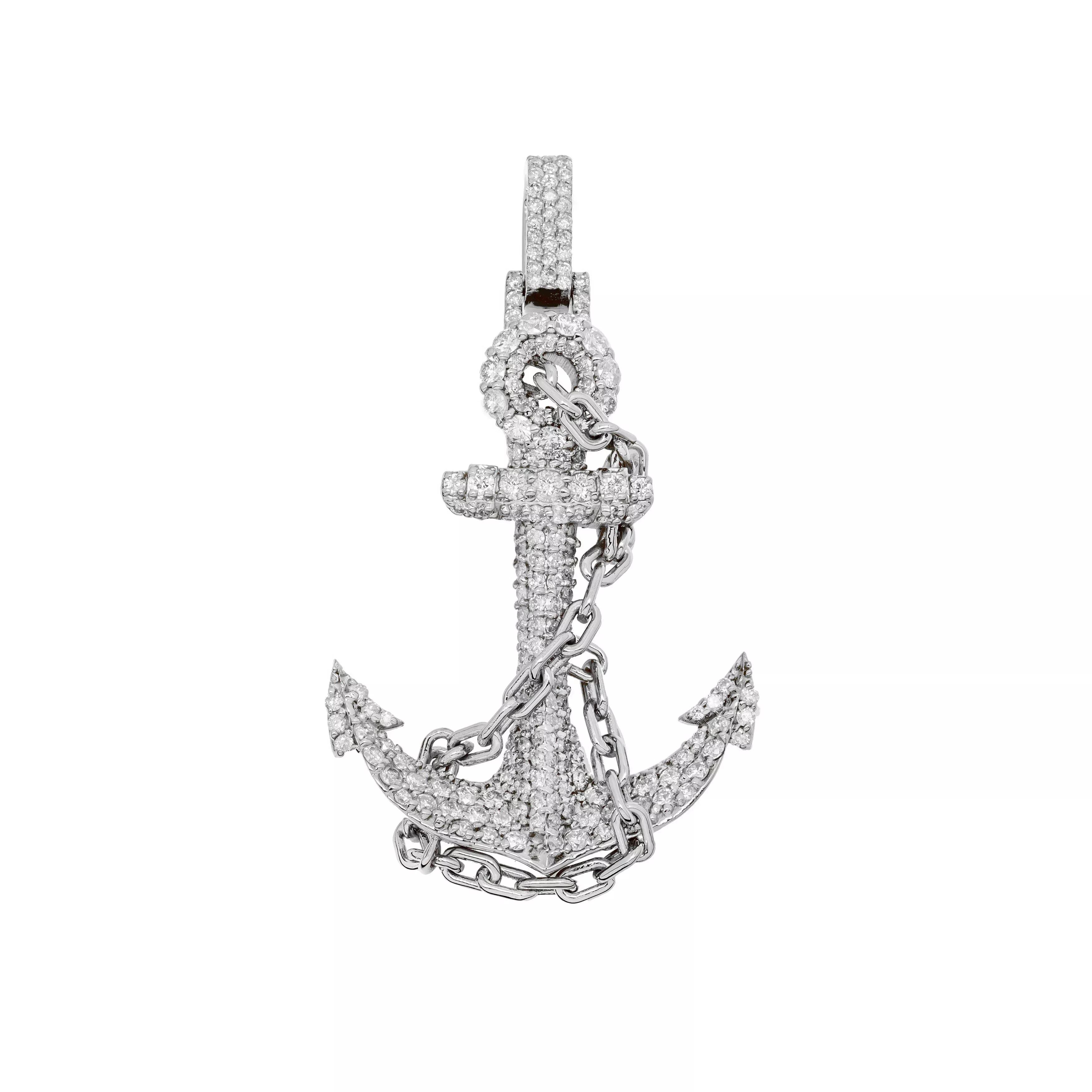 14k White Gold Diamond Anchor Pendant 2.11 ctw