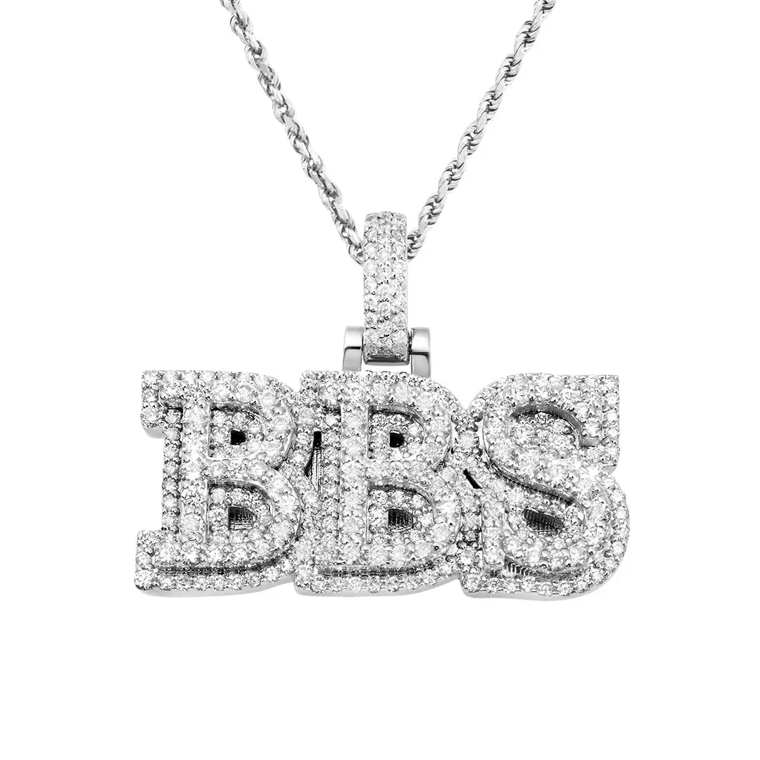 14k White Gold Diamond BBS Pendant 6 CTW