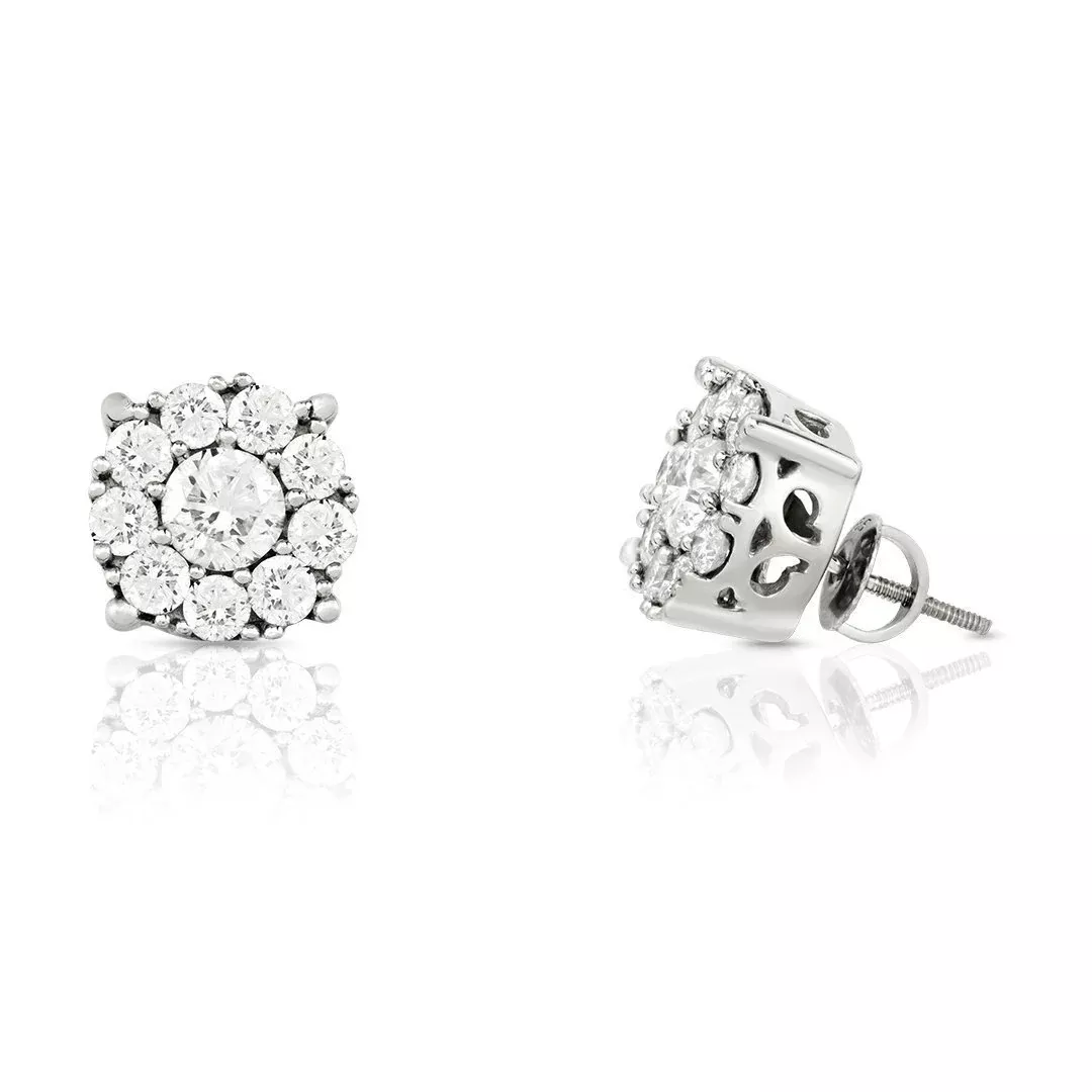 14k White Gold Diamond Cluster Earring 5 Ctw