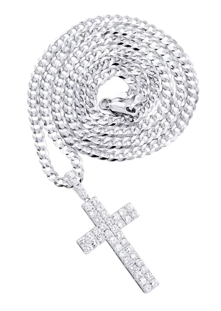 14K White Gold Diamond Cross Necklace| 2.57 Carats