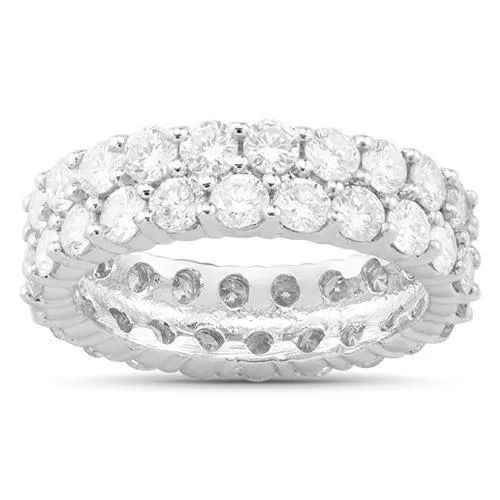 14k White Gold Diamond Double Row Eternity Band 4.25 Ctw