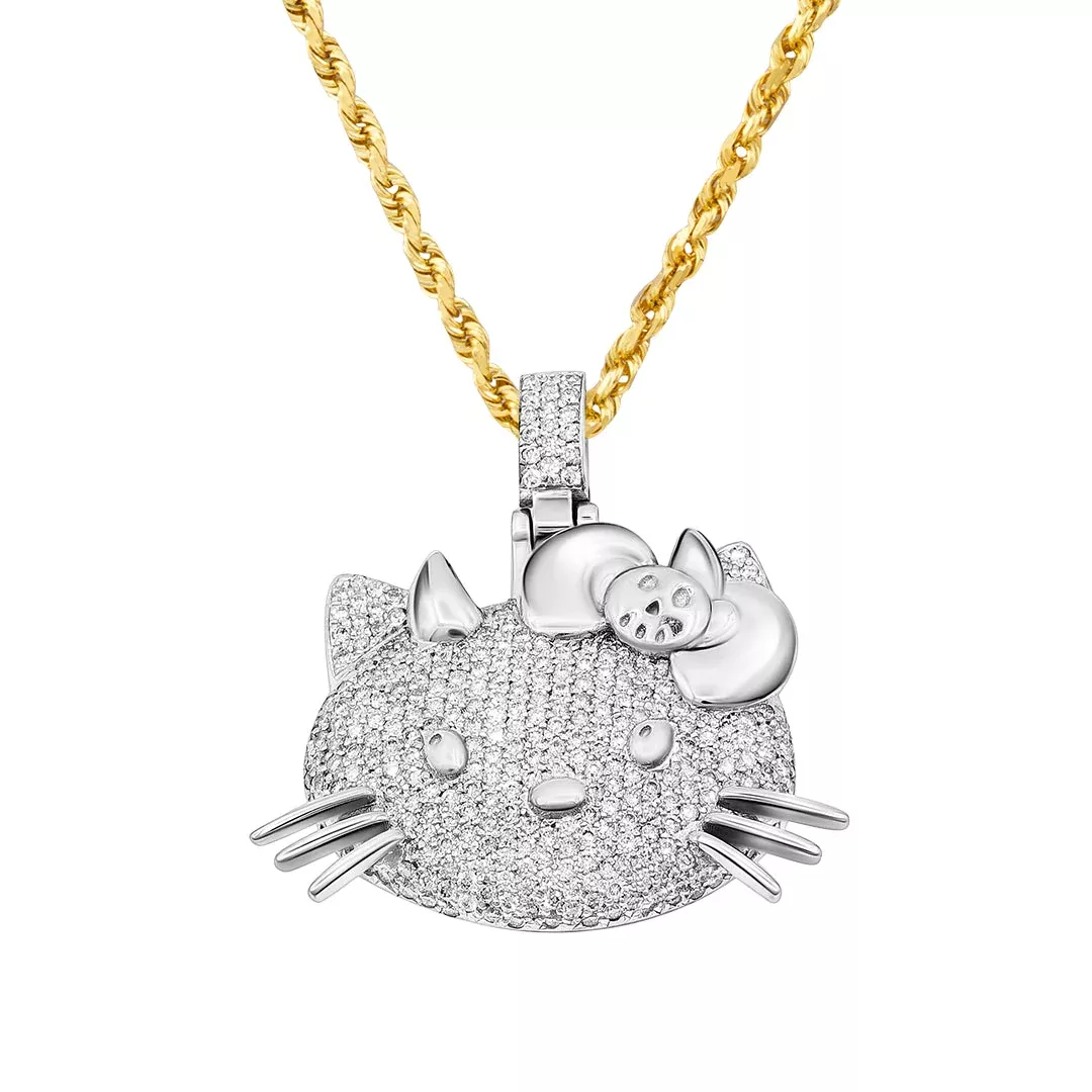 14k White Gold Diamond Hello Kitty Pendant 3 ctw