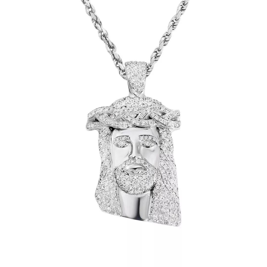 14k White Gold Diamond Jesus Piece 2.8 Ctw