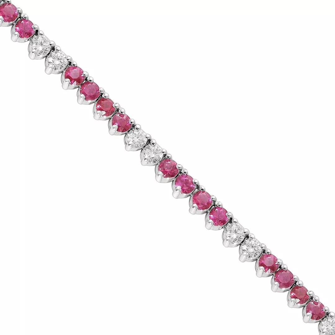 14k White Gold Diamond Ruby Tennis Chain 3.8 mm