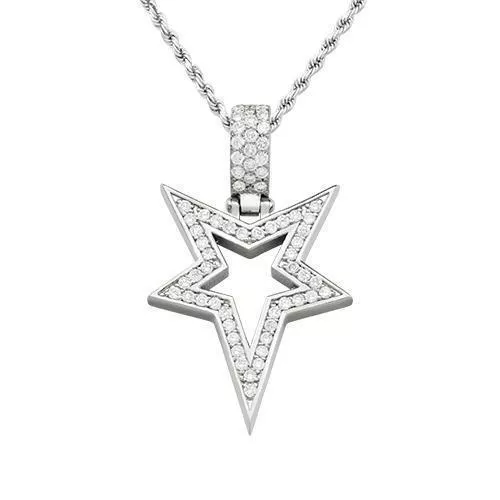 14k White Gold Diamond Star Pendant in 1.75 Ctw