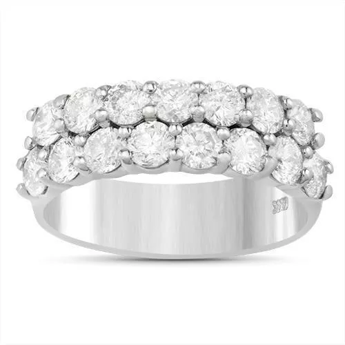 14k White Gold Diamond Two Row Wedding Band 1.90 Ctw