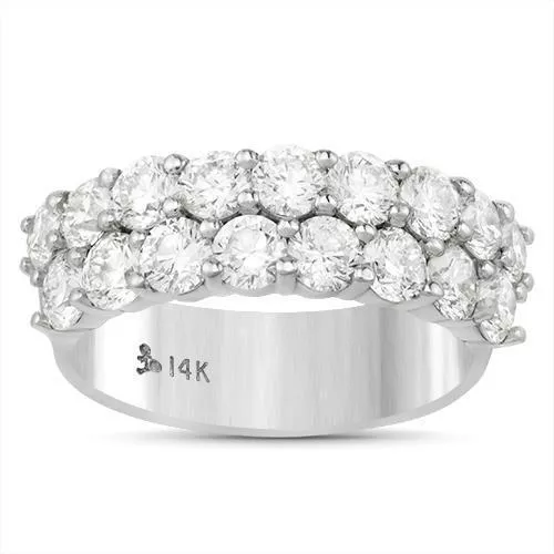 14k White Gold Diamond Two Row Wedding Band 3.25 Ctw