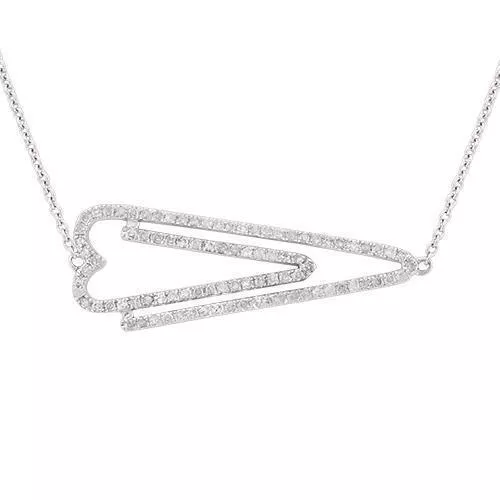 14k White Gold Heart Arrow Diamond Necklace 0.37 Ctw