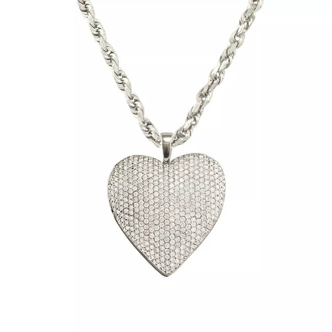 14k White Gold Heart Pendant 4.35 Ctw