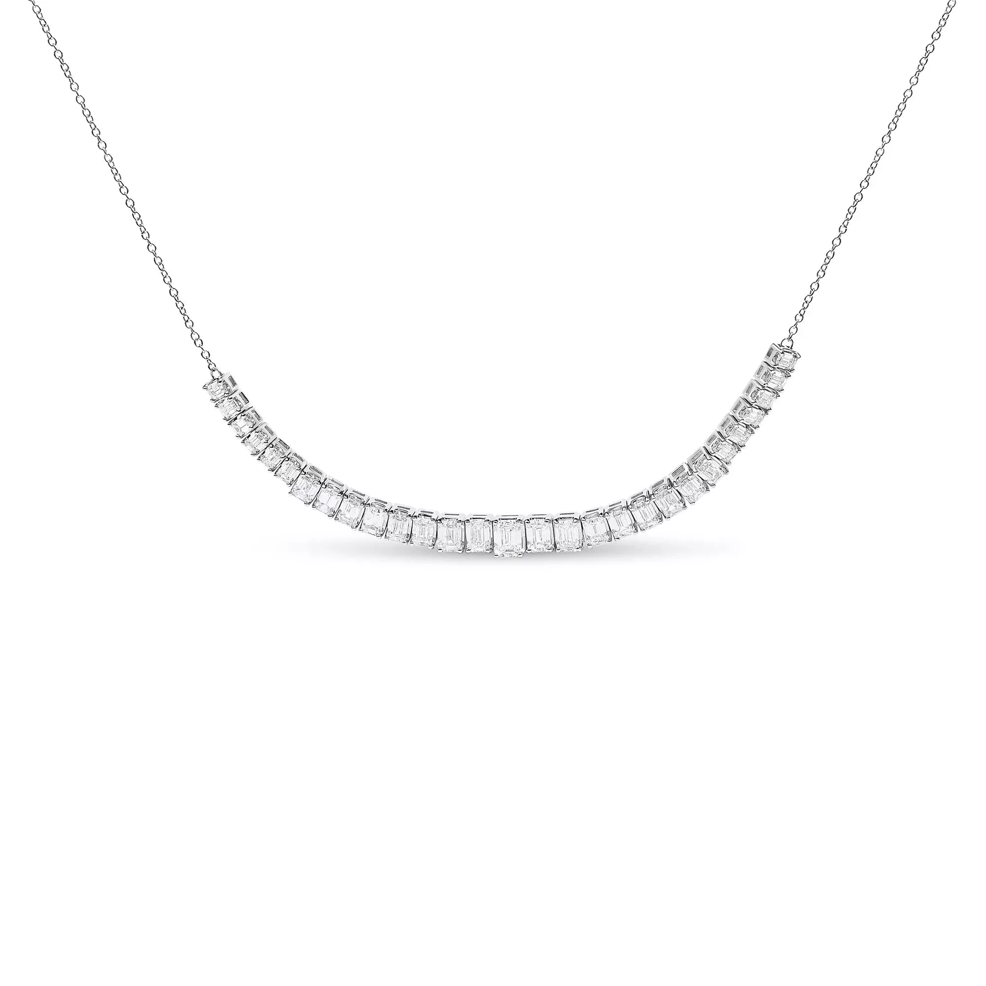 14K White Gold Lab Grown Diamond 5.0 Cttw Emerald Cut Station Necklace