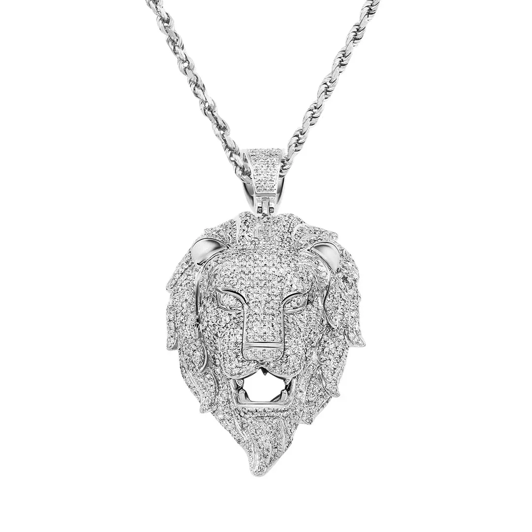 14K White Gold Lion Pendant 4.5ctw