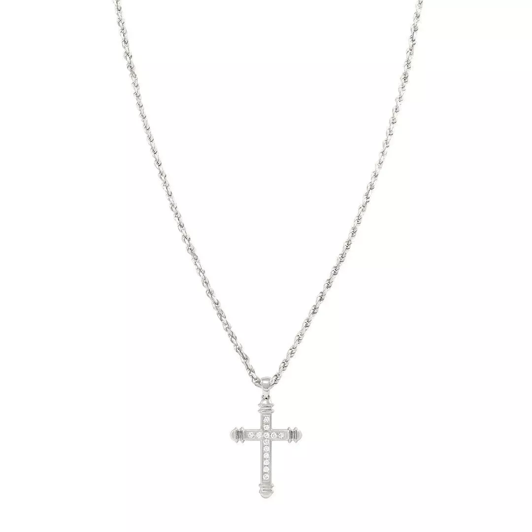 14K White Gold Men's Diamond Cross Pendant 1.1 Cwt.