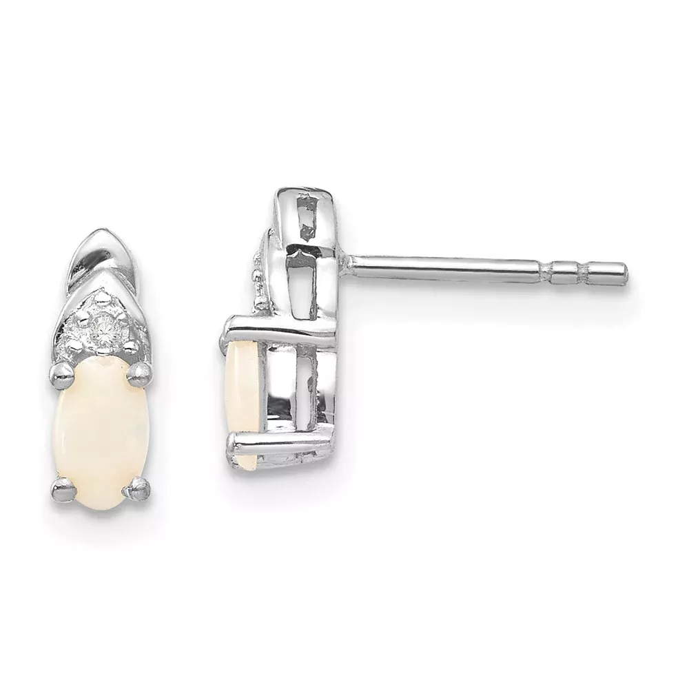 14k White Gold Opal Diamond Earring