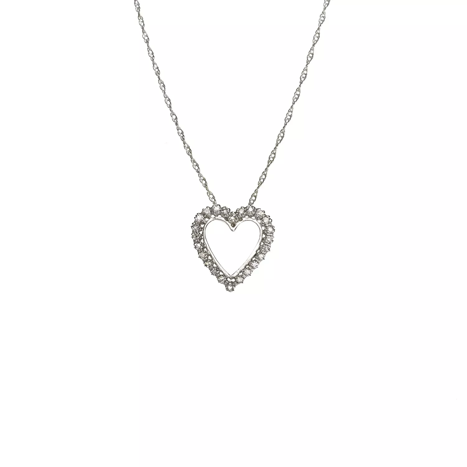 14k White Gold Open Heart Frame Pendant 1 Ctw