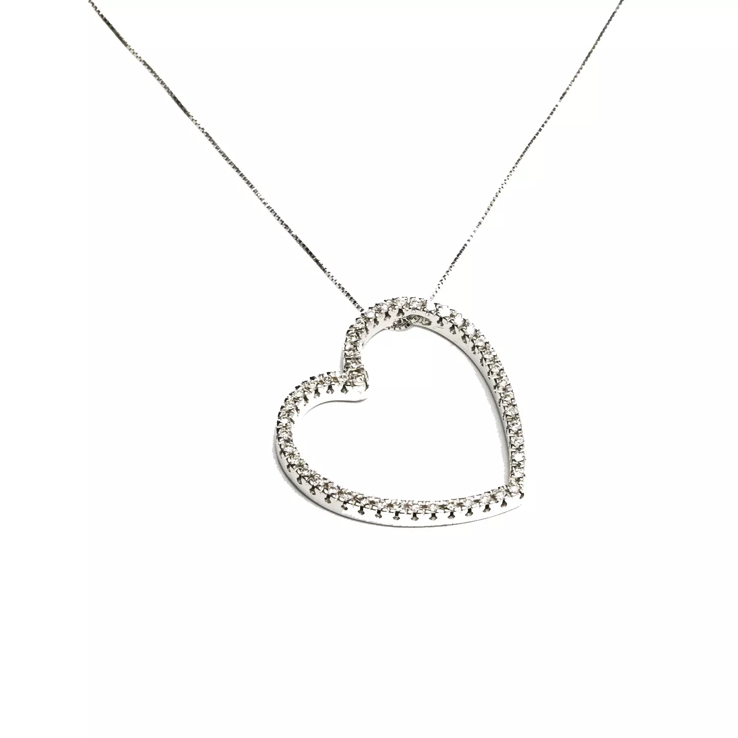 14k White Gold Open Heart Pendant 1 Ctw