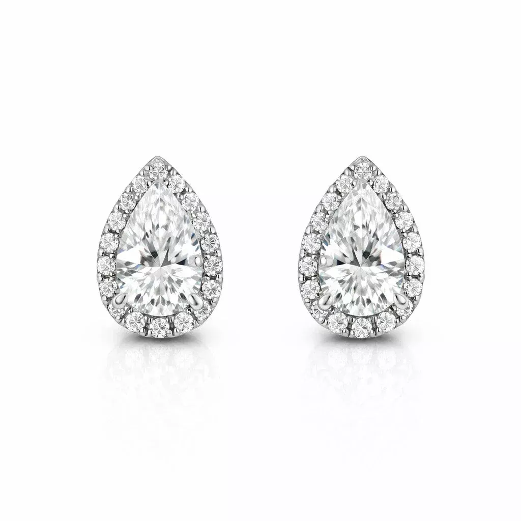 14k White Gold Pear Diamond Earrings Lab Created Screw-Back Women Men Studs