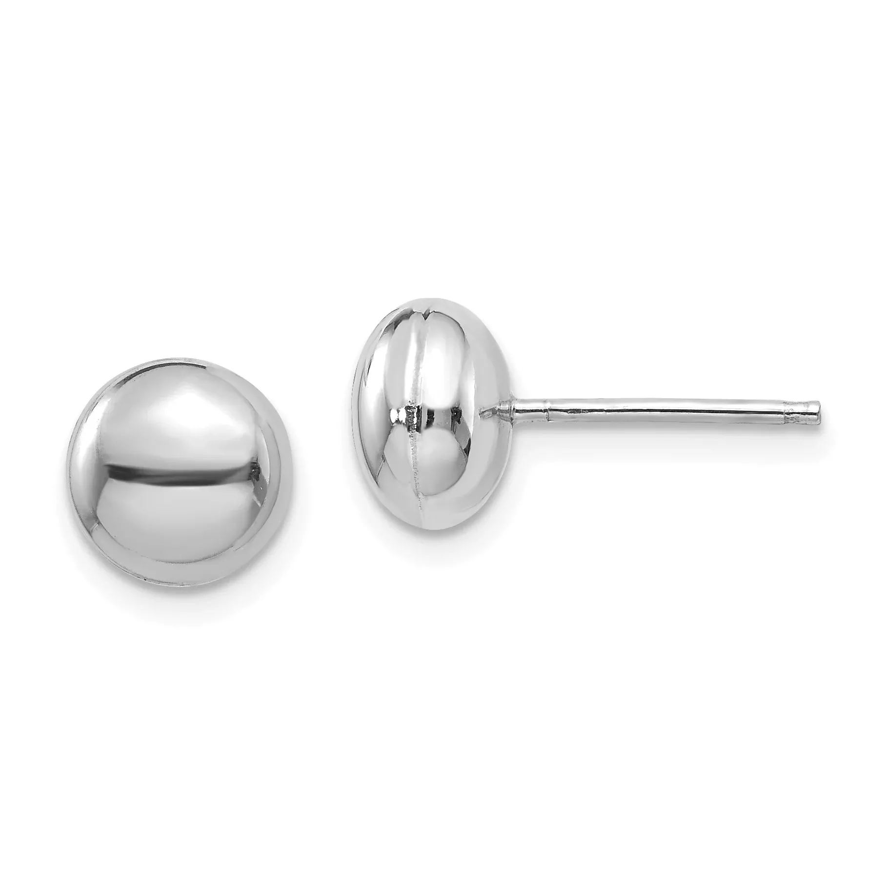 14K White Gold Polished 8mm Button Post Earrings Hollow Design