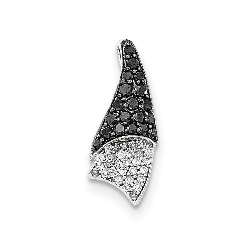 14k White Gold Real Diamond and Black Real Diamond Chain Slide Pendant