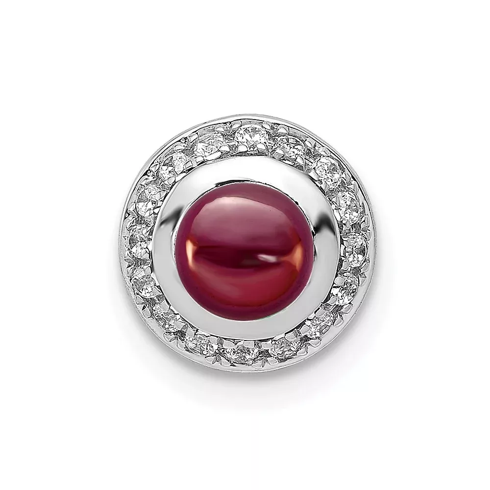14k White Gold Real Diamond and Cabochon .91 Garnet Chain Slide