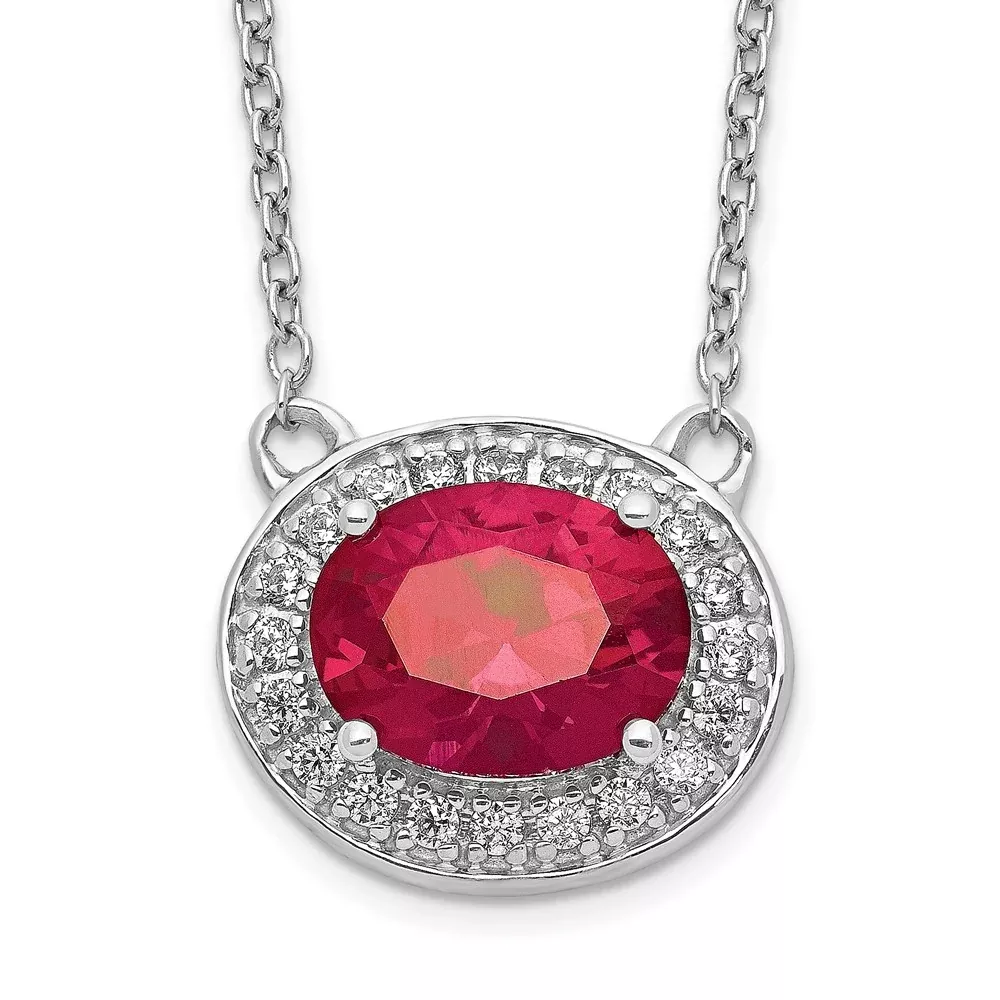 14k White Gold Real Diamond and Oval Ruby 18 inch Necklace