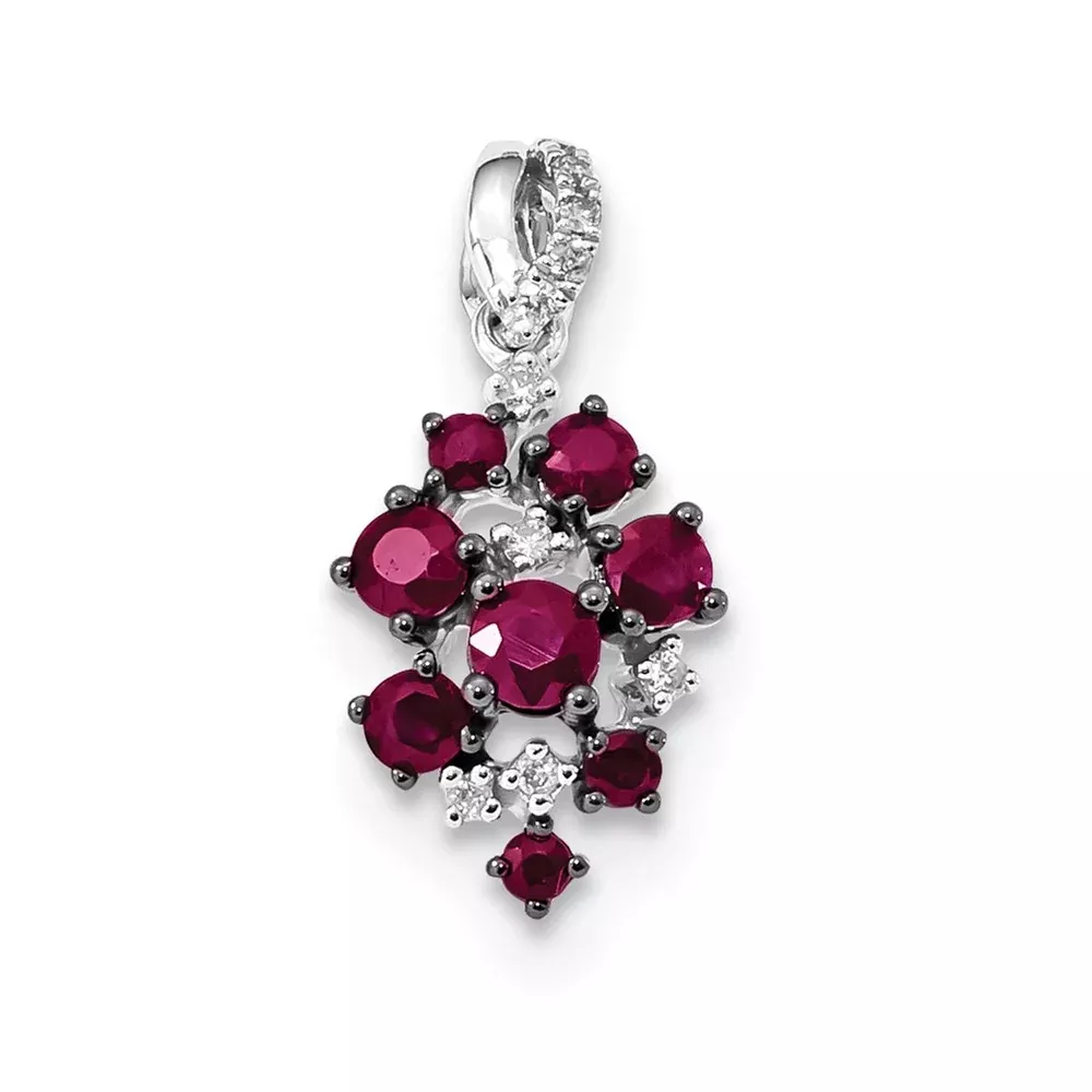 14k White Gold Real Diamond and Ruby Polished Pendant