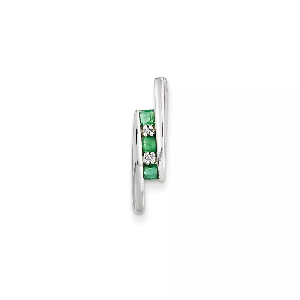 14k White Gold Real Diamond u0026 Emerald Pendant