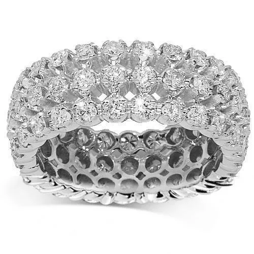 14K White Gold Solid Mens Diamond Eternity Ring Band 3 rows