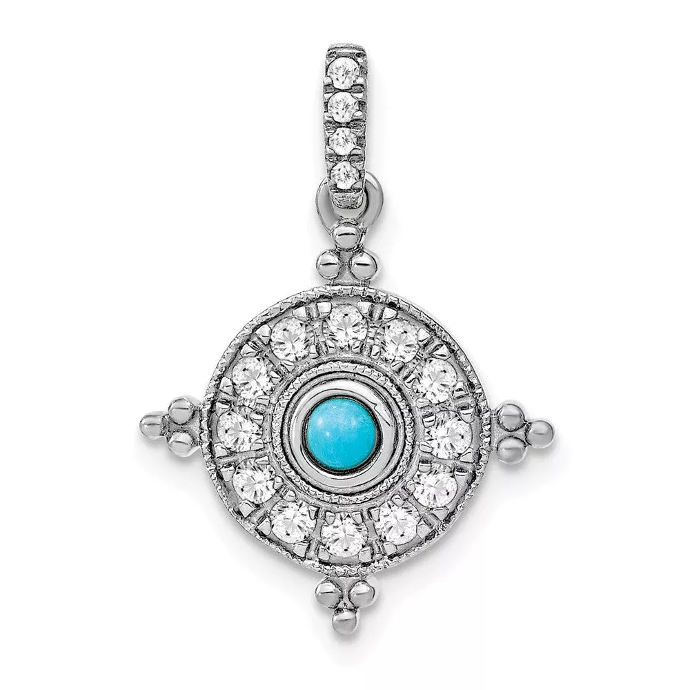 14k White Gold Turquoise and White Topaz Pendant