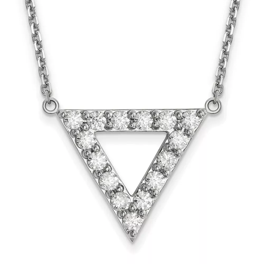 14k White Gold VS Quality Real Diamond 20mm Triangle Necklace