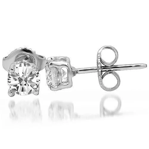14K White Solid Gold Clarity Enhanced Diamond Solitaire Stud Earrings 1.09 Ctw