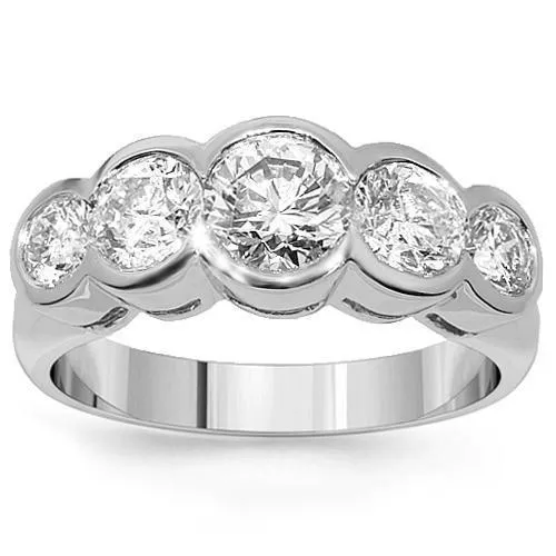 14K White Solid Gold Clarity Enhanced Five Stone DiamondAnniversary Ring 2.59 Ctw