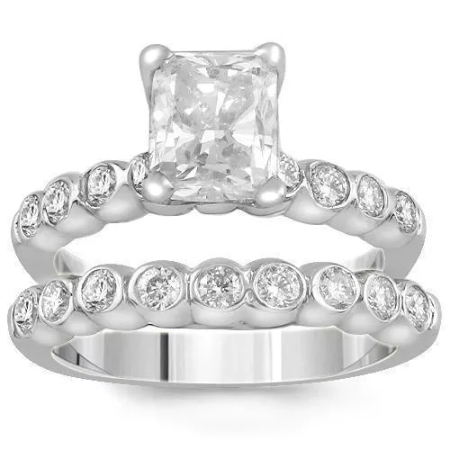 14K White Solid Gold Diamond Bridal Ring Set 3.03 Ctw