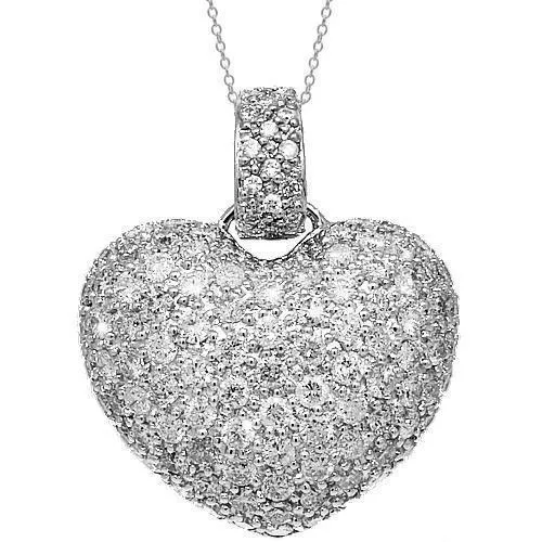 14K White Solid Gold Diamond Heart Pendant 3.31 Ctw