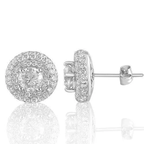 14K White Solid Gold Diamond Jackets Stud Earrings 2.91 Ctw