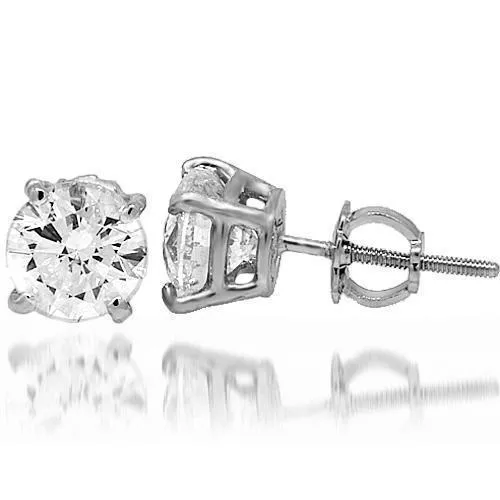 14K White Solid Gold Diamond Solitaire Stud Earrings 2.02 Ctw