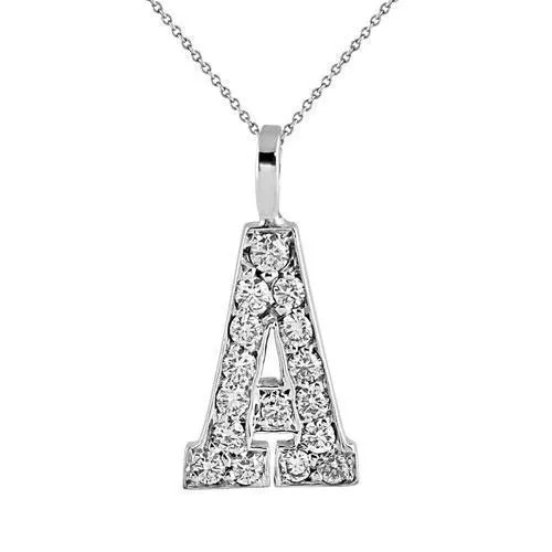 14K White Solid Gold Initial Letter A Diamond Pendant 1.00 Ctw