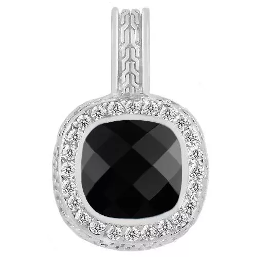 14K White Solid Gold Mens Diamond Black Onyx Pendant 1.75 Ctw