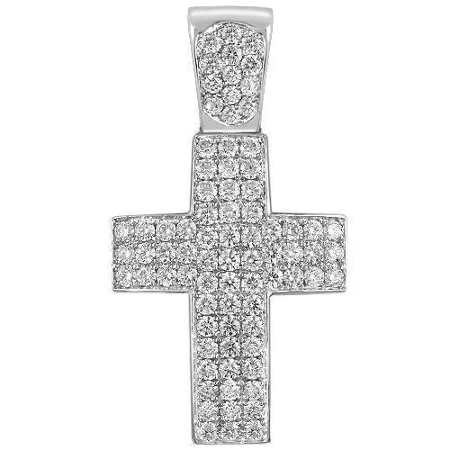 14K White Solid Gold Mens Diamond Cross Pendant 7.00 Ctw