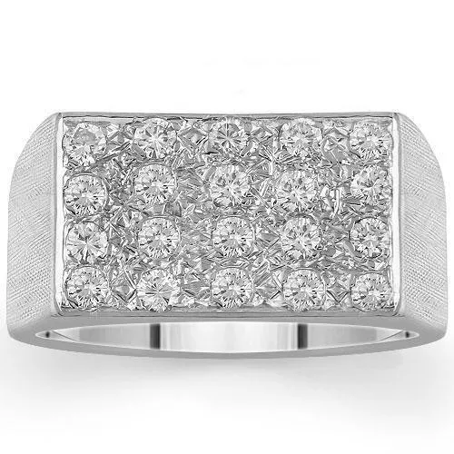 14K White Solid Gold Mens Diamond Ring 1.20Ctw